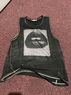 Express Black Graphic Tank Top with Lip Print